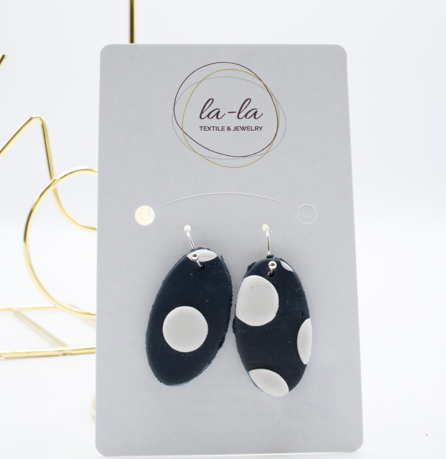 Black and White Polka Dot Oval Dangle Earrings