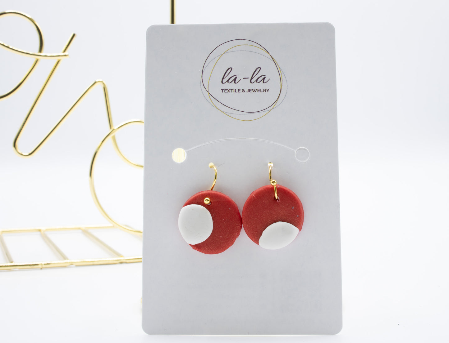 Red and White Polka Dot Circle Dangle Earrings