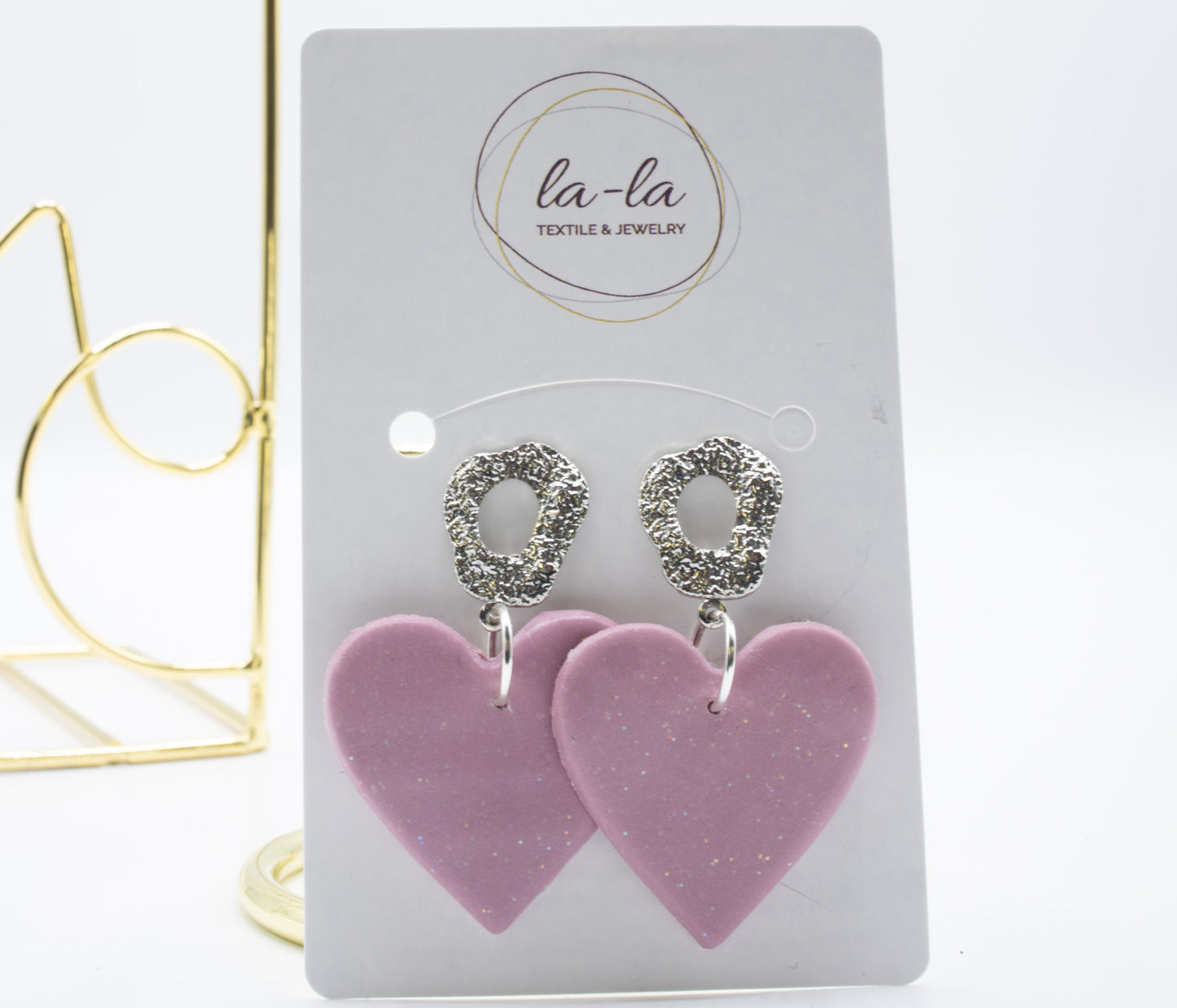 Lavender Sparkle Heart Dangle Earrings with Silver Connector