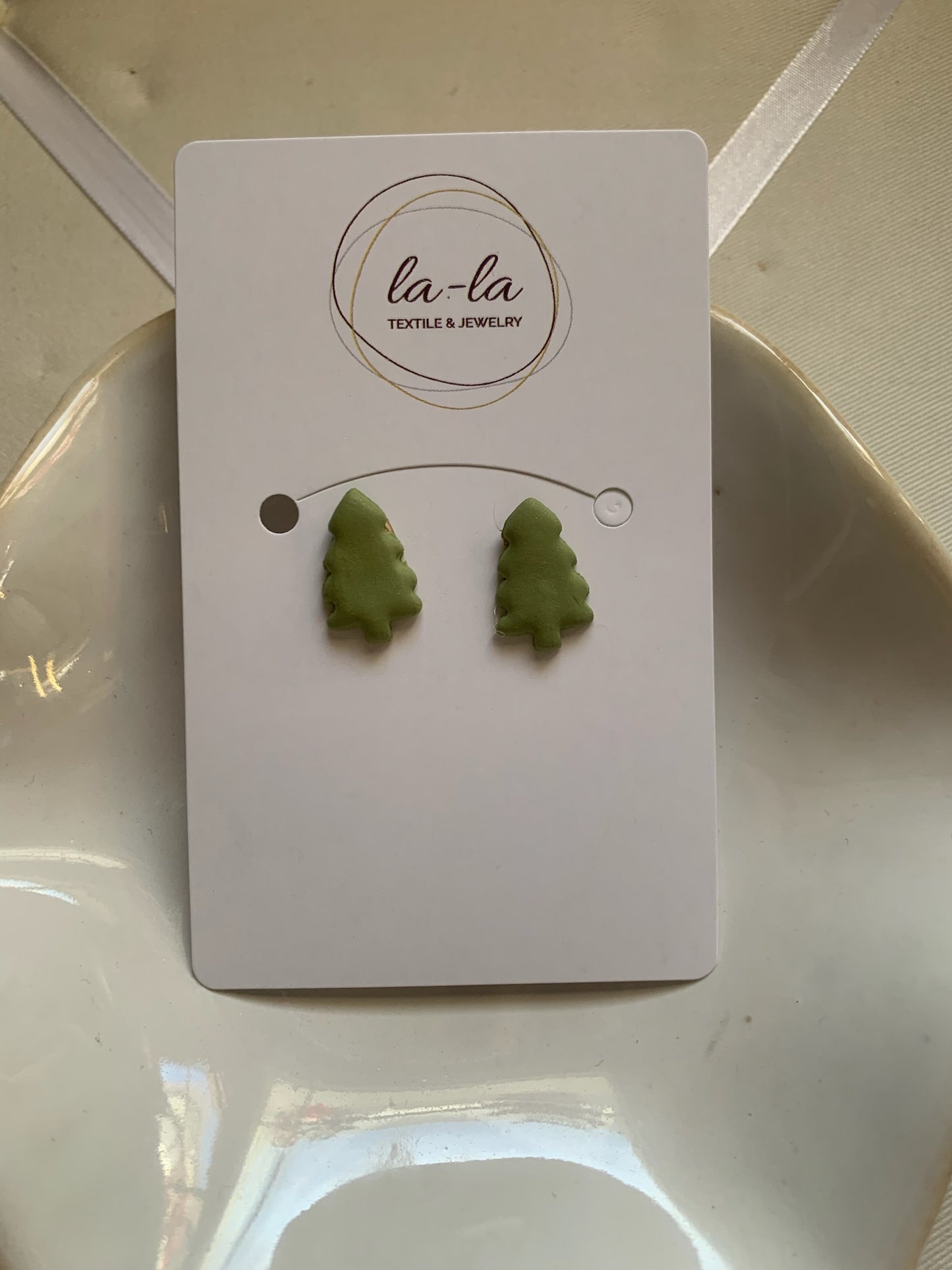 Green Pine Tree Resin Stud Earrings