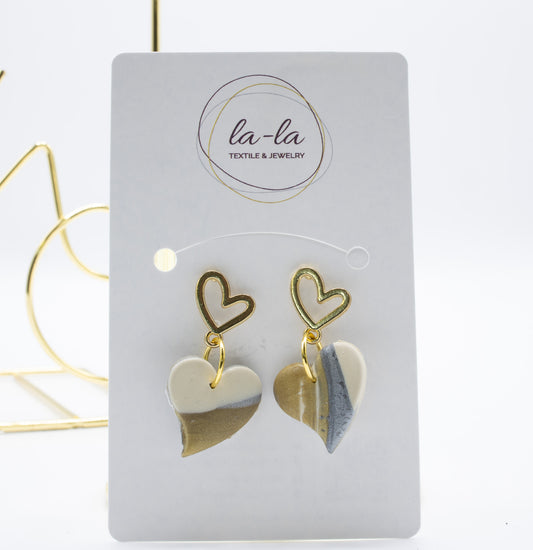 Neutral Striped Heart Dangle Earrings