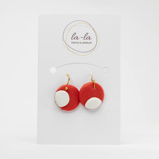 Red and White Polka Dot Circle Dangle Earrings