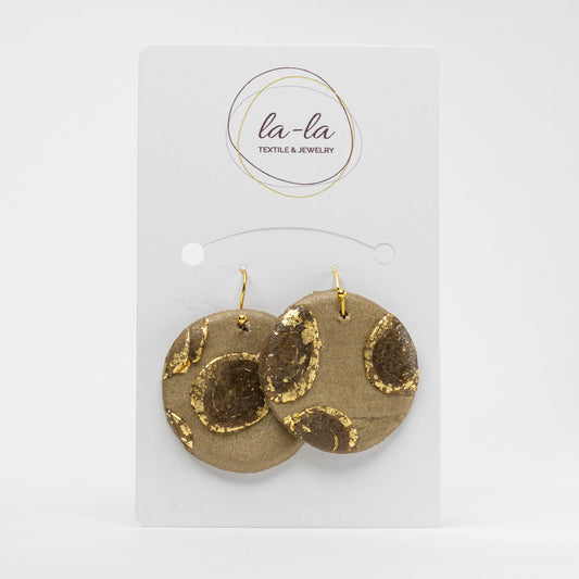 Taupe and Gold Leaf Circle Dangle Earrings