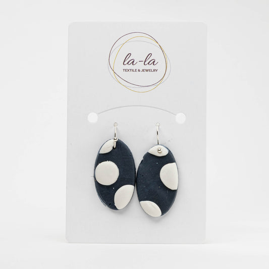 Black and White Polka Dot Oval Dangle Earrings