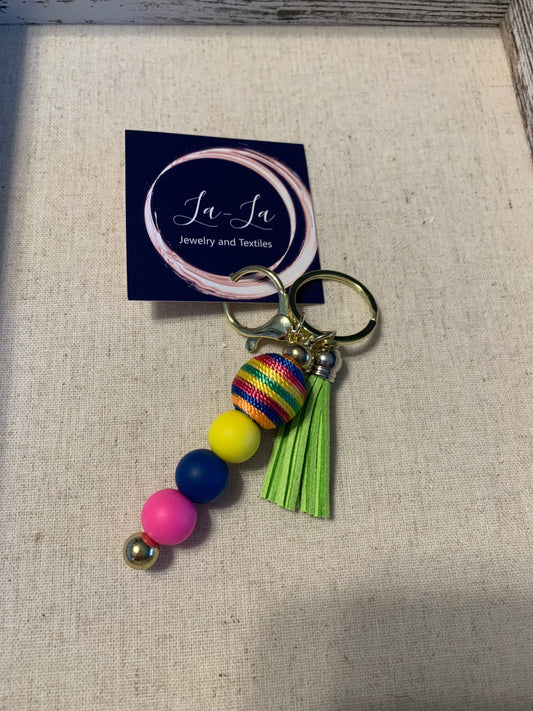 Textile Rainbow Bead keychain