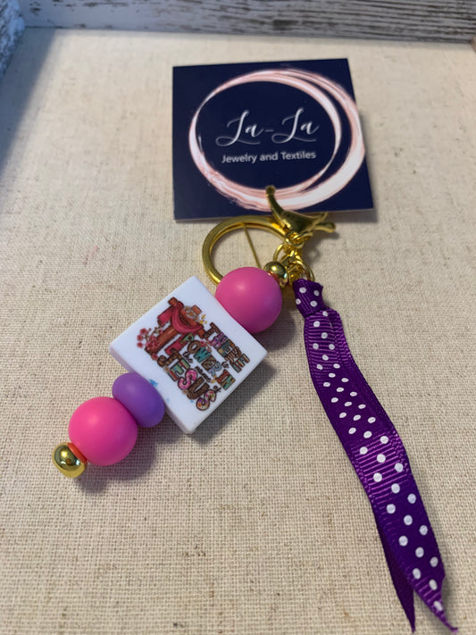Purple and Fuscia Christian Themed Key Chain