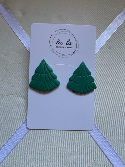 Green Textured Christmas Tree Resin Stud Earrings
