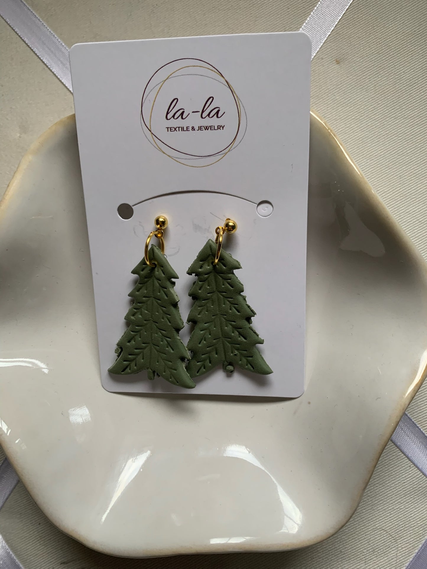 Green Layered Christmas Tree Dangle Earrings