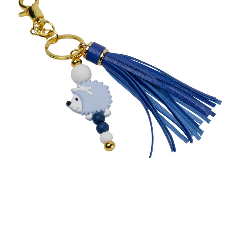 Blue Hedgehog Beaded Keychain with Tassel