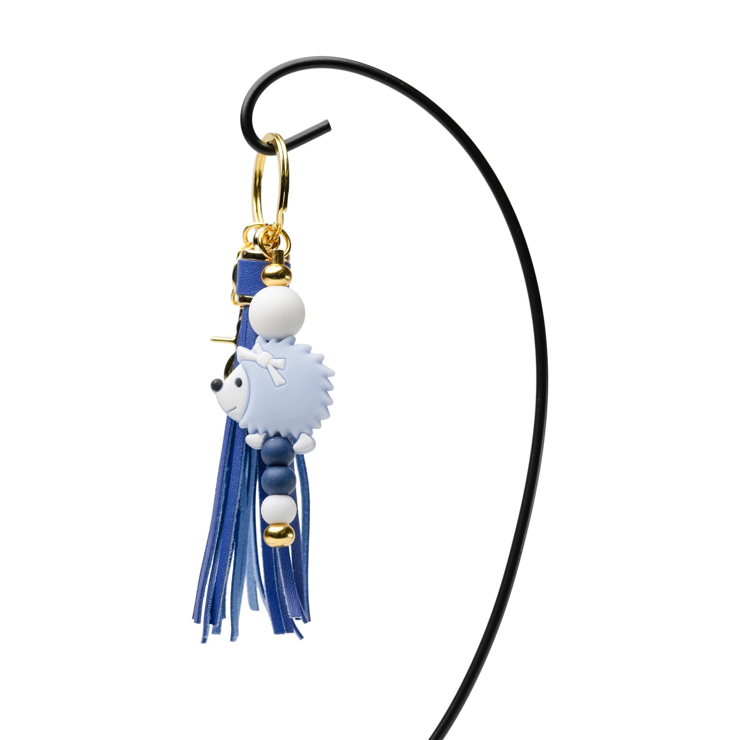 Blue Hedgehog Beaded Keychain with Tassel