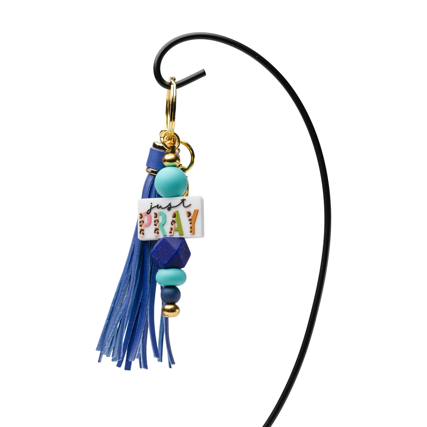 Just Pray Beaded Keychain with Blue Tassel