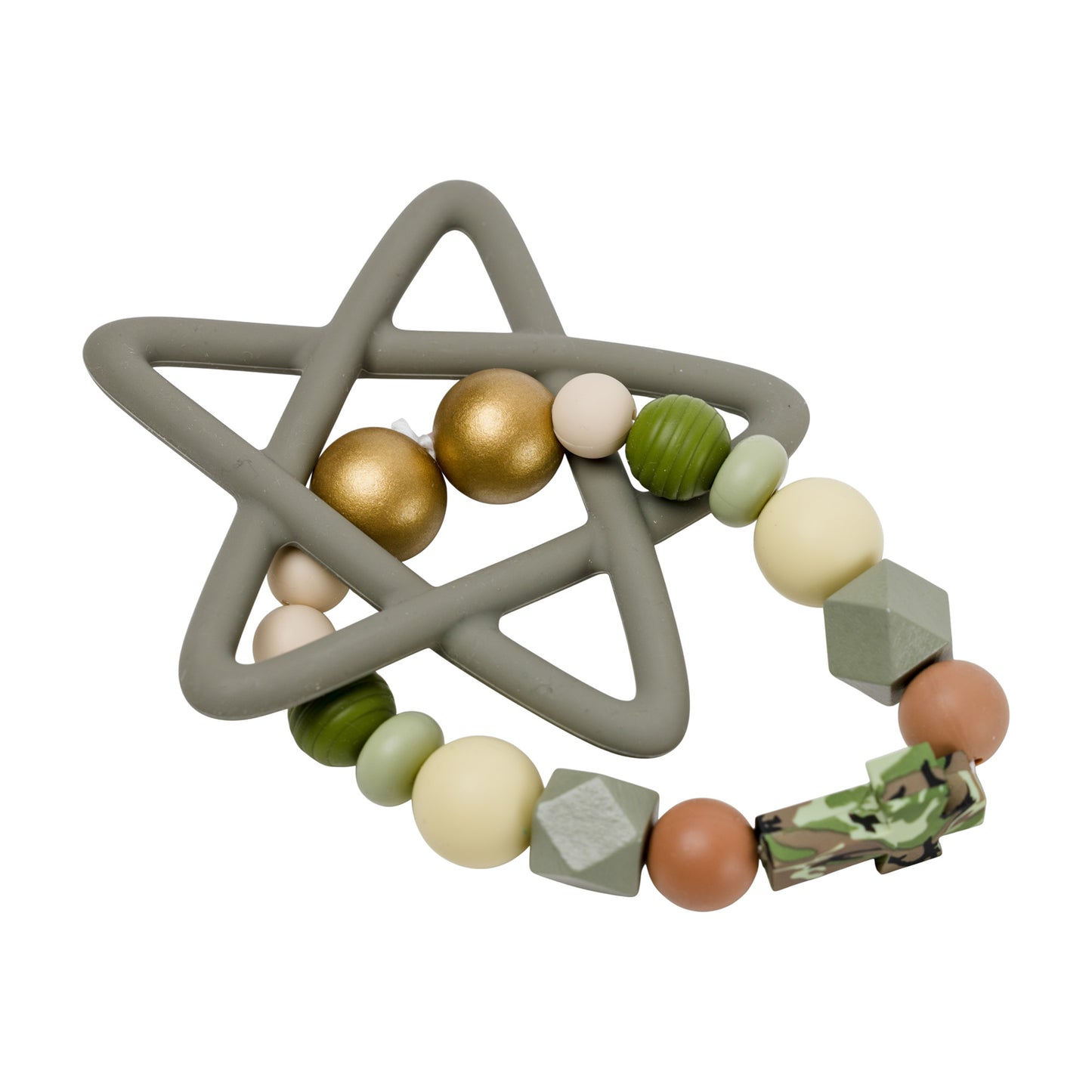 Green Camo Star Silicone Baby Teether with Cross
