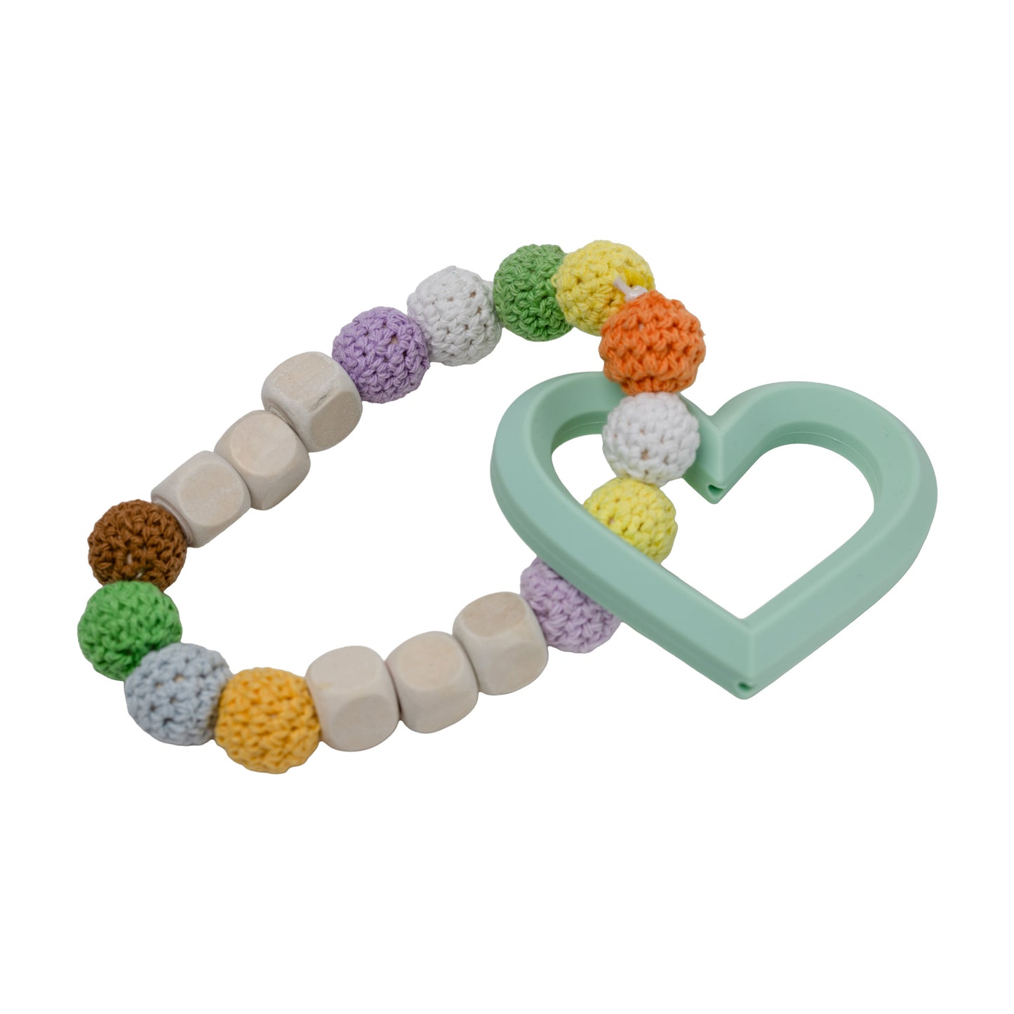 Mint Heart Rainbow Crochet Wood Baby Teether