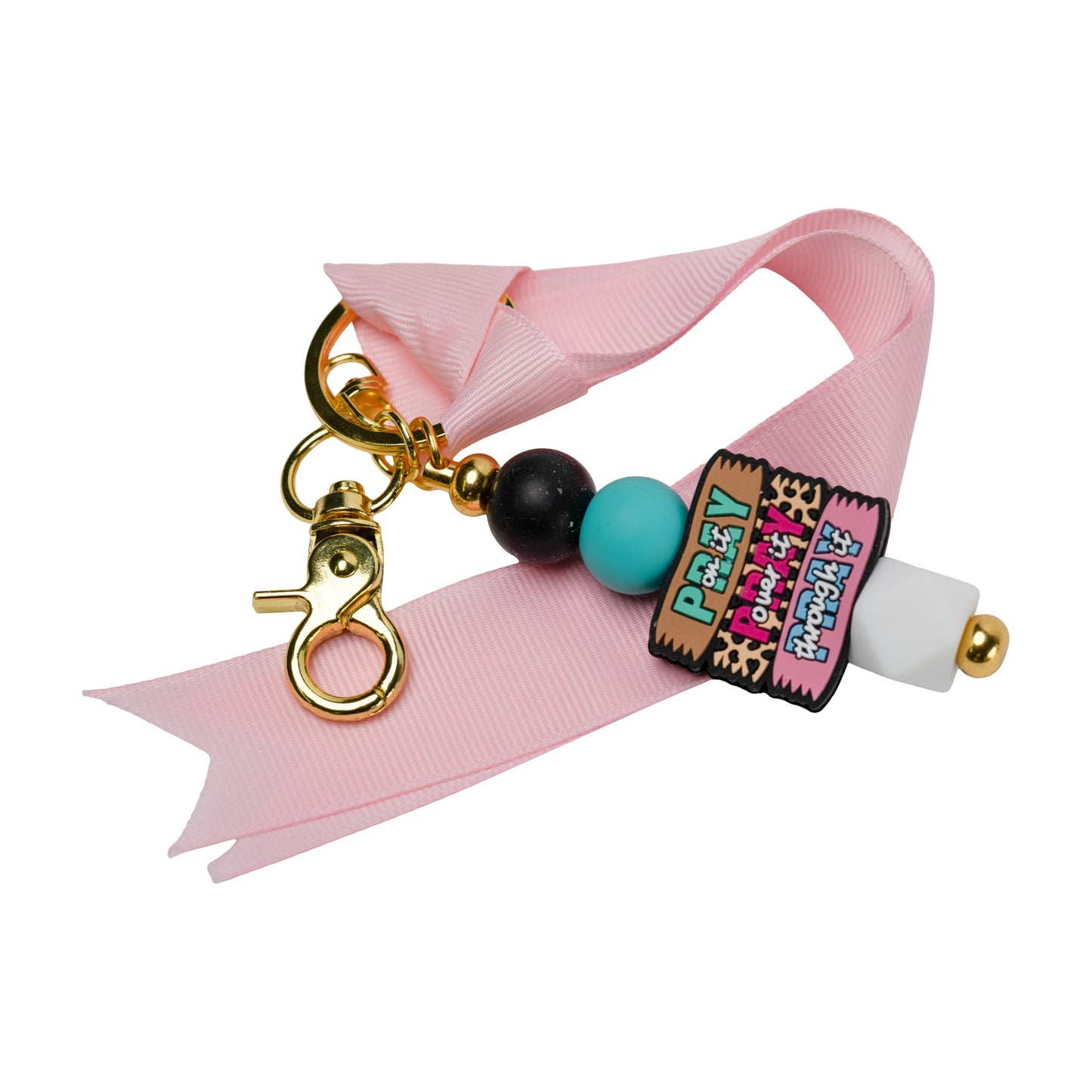 Pray On It Beaded Keychain with Pink Ribbon