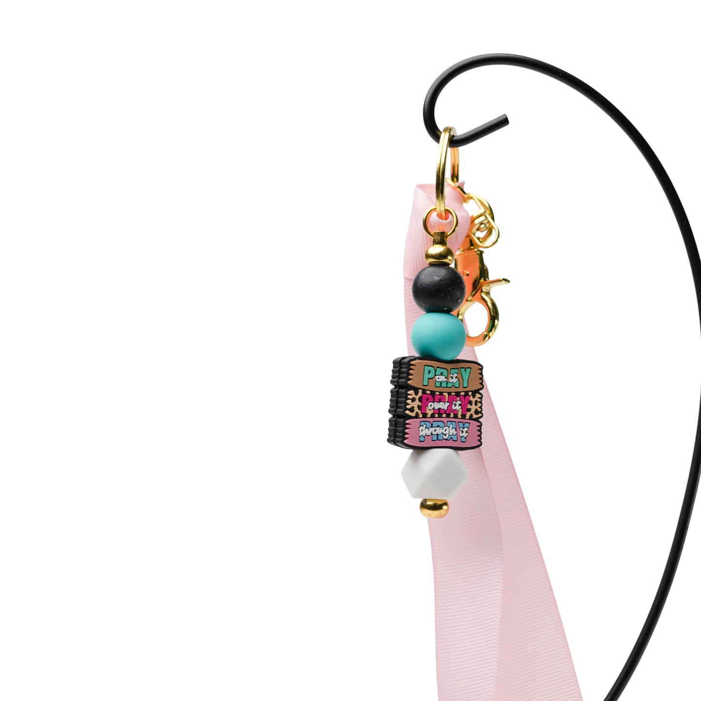 Pray On It Beaded Keychain with Pink Ribbon