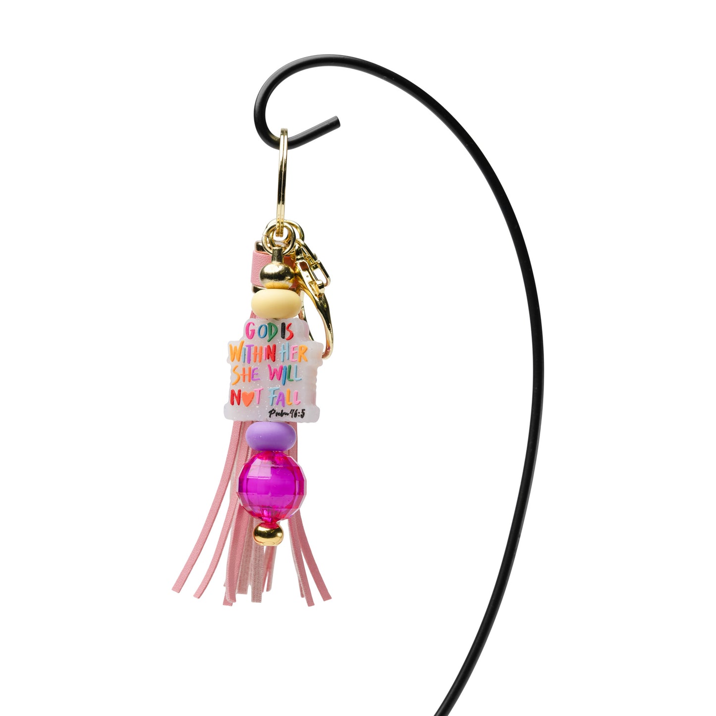 Psalm 46:5 Scripture Beaded Keychain with Pink Tassel
