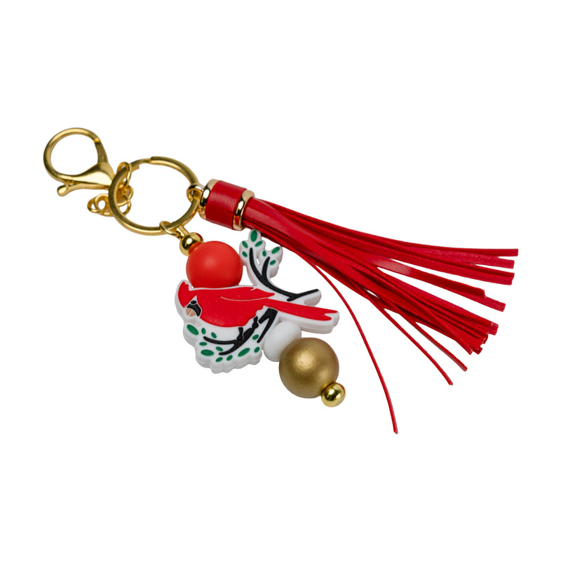 Red Cardinal Beaded Keychain with Tassel