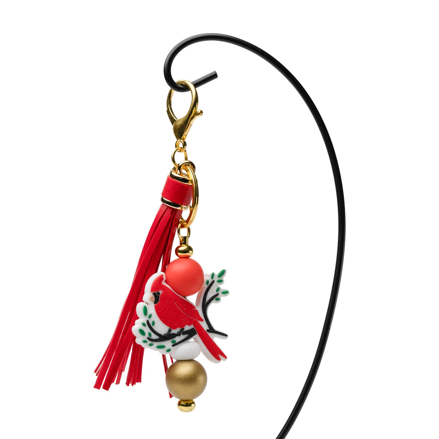Red Cardinal Beaded Keychain with Tassel