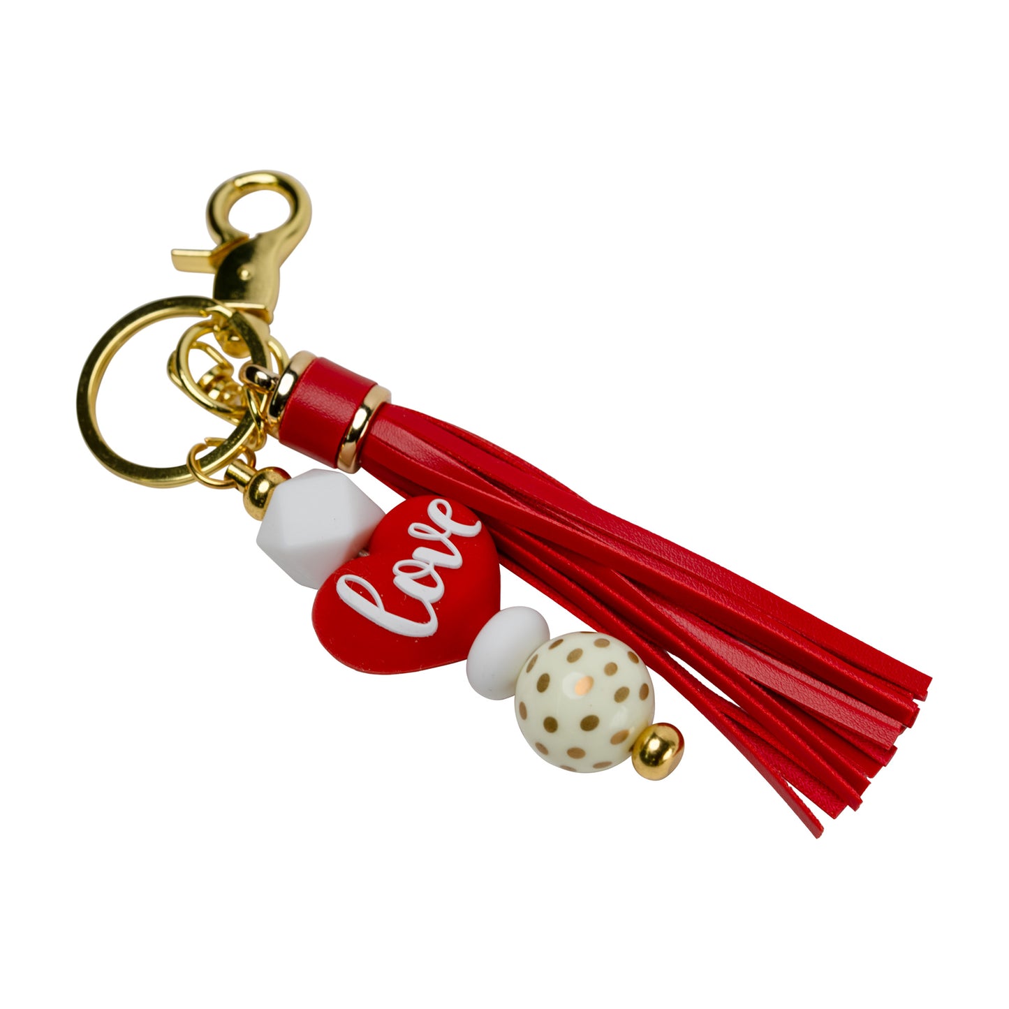 Red Love Heart Beaded Keychain with Tassel