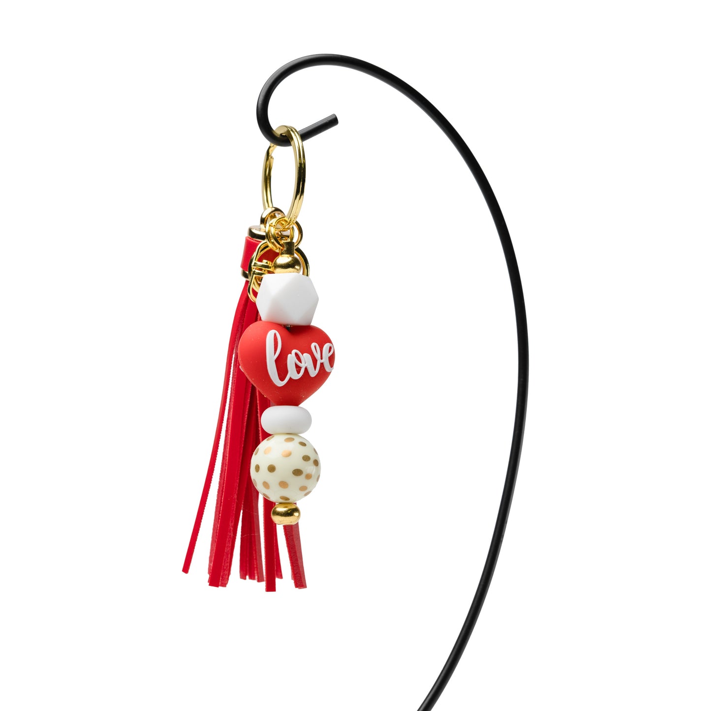 Red Love Heart Beaded Keychain with Tassel