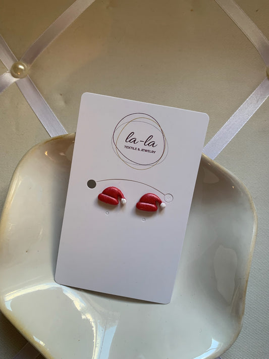 Red Santa Hat Resin Stud Earrings with White Pom Poms