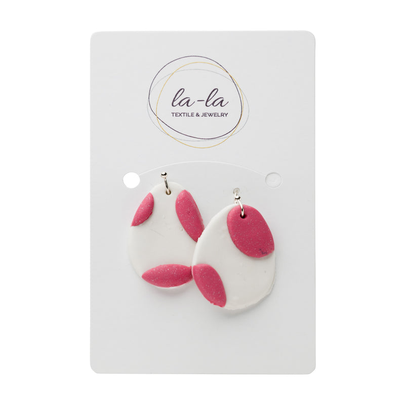 White and Pink Polka Dot Easter Egg Earrings