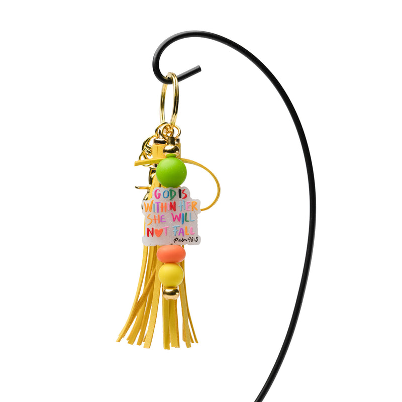 Psalm 46:5 Scripture Beaded Keychain with Yellow Tassel